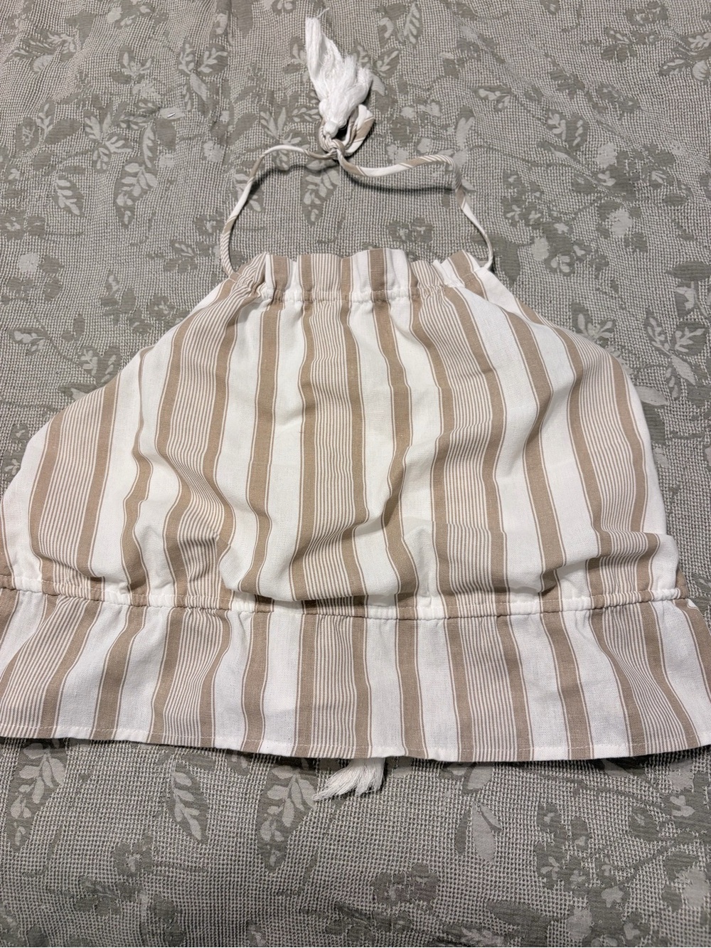 Striped Halter Crop Top in Cream and Tan